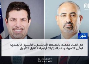 في لقاء جمعه بالسفير الأمريكي.. الرئيس الزُبيدي: توفير الكهرباء ودفع المرتبات أولوية لا تقبل التأجيل